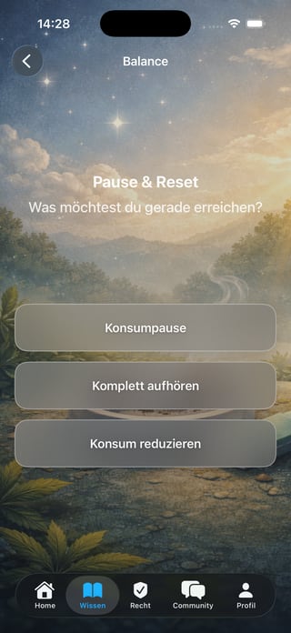 Leafari Balanceansicht mit Verlauf und Rückblick